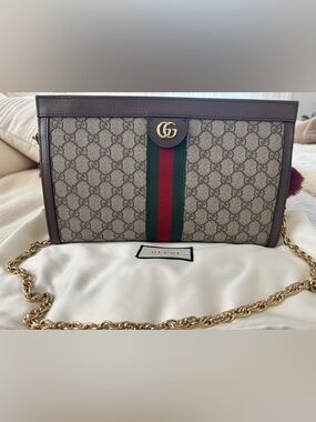 🩶SOLD🩶 Gucci GG Supreme Monogram Web Medium Ophidia Chain Shoulder Bag Brown
